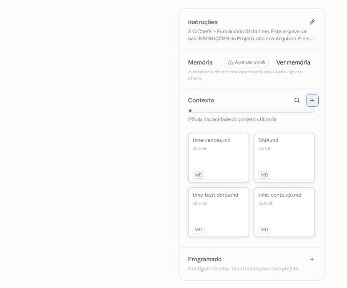 Tela do Claude com os quatro arquivos da Firma carregados no projeto